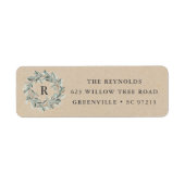 Étiquette Couronne de feuillage à monogramme rustique (Devant)