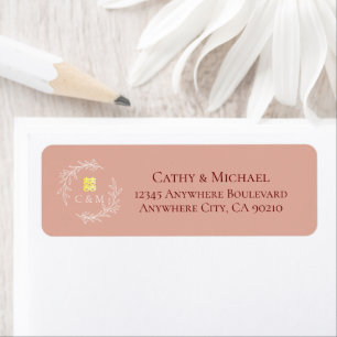 Étiquette Couronne de feuille rose Adresse de retour du mari