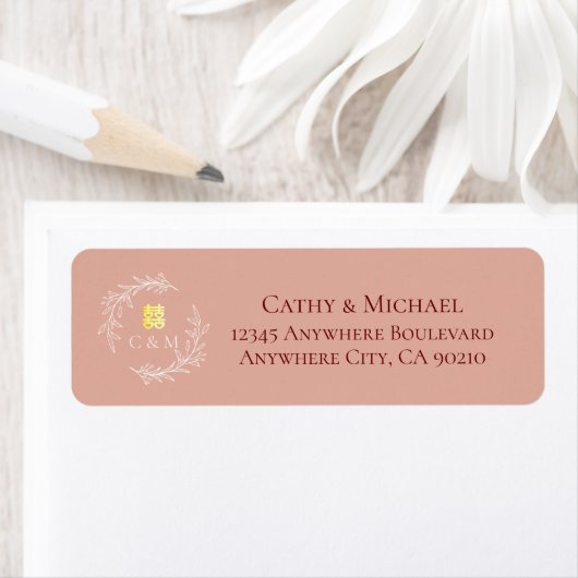 Étiquette Couronne de feuille rose Adresse de retour du mari (En situation)