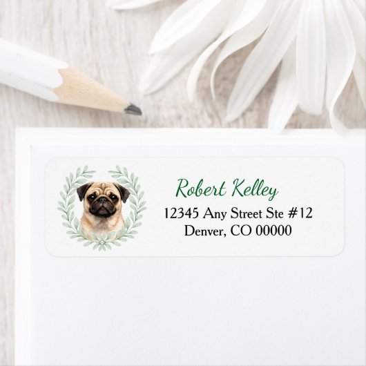 Étiquette Couronne de feuilles d'eucalyptus avec un chien Pu (En situation)