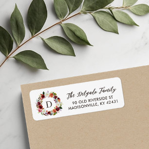 Étiquette Couronne de fleurs bohème d'automne avec monogramm