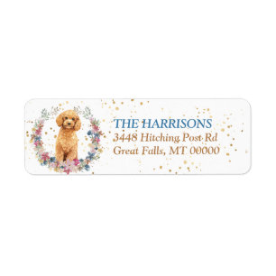 Étiquette Couronne de fleurs printanières de chien caniche