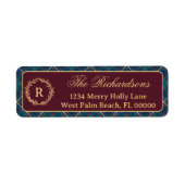 Étiquette Couronne de monogramme classique Noël plaid bordea (Devant)