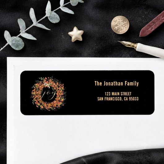 Étiquette Couronne de Noël à l'aquarelle Joy Bright