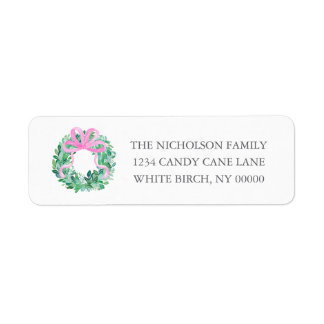 Étiquette Couronne de Noël à ruban rose grandmillénaire du S