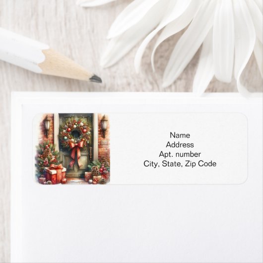 Étiquette Couronne de Noël pour porte (En situation)