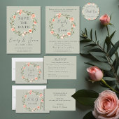 Étiquette Couronne de roses verte romantique
