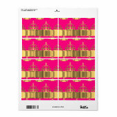 Étiquette couronne d'or sur rose chaud (Feuille entière)