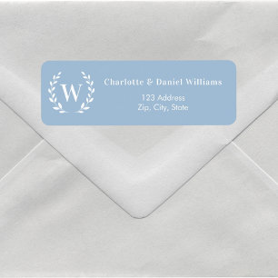 Étiquette Couronne initiale de monogramme bleu poussiéreux a