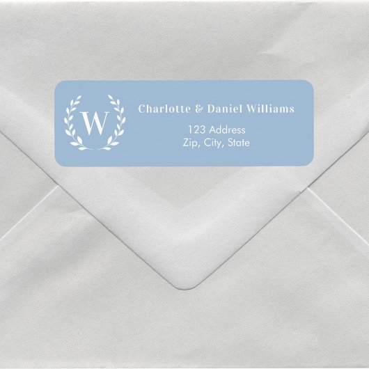 Étiquette Couronne initiale de monogramme bleu poussiéreux a