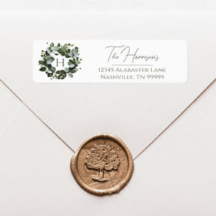 Étiquette Couronne Monogramme Eucalyptus moderne BLANCHE