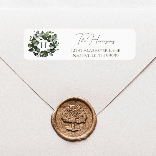 Étiquette Couronne Monogramme Eucalyptus moderne | BLANCHE