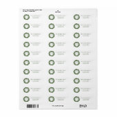 Étiquette Couronne verte aquarelle Nom & Initiales Noël (Feuille entière)