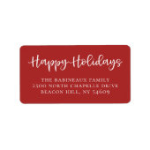 Étiquette Courrier à la main Happy Holidays Script Red Adres (Devant)