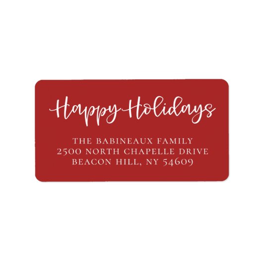 Étiquette Courrier à la main Happy Holidays Script Red Adres (Devant)