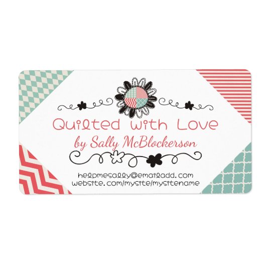 Étiquette courtepointe corail menthe couturière fleur coutur (Devant)