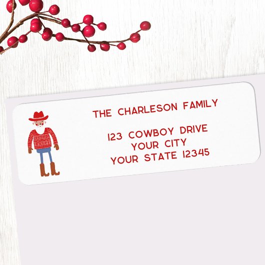 Étiquette Cowboy Santa Claus Christmas Return Address