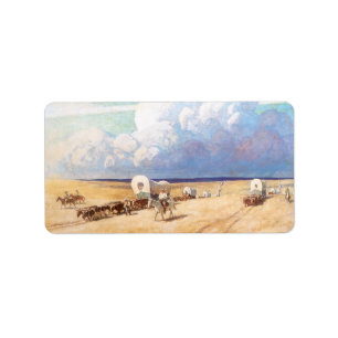 Étiquette Cowboys occidentaux vintages, Wagons couverts par