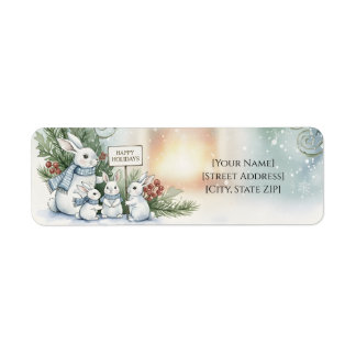 Étiquette Cozy Bunny Family Watercolor Winter Address Labels
