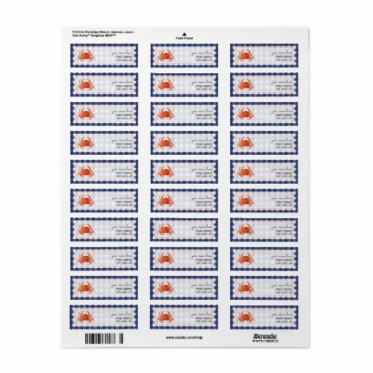 Étiquette Crabe En vichy (Feuille entière)