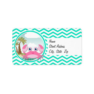 Étiquette Crabe rose ; Aqua Green Chevron