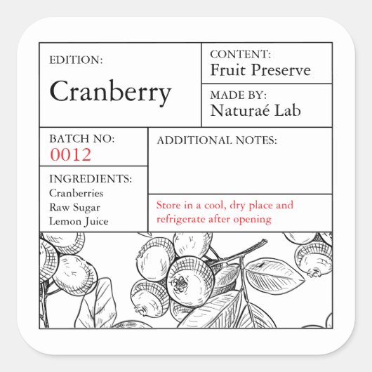étiquette Cranberry de l'Apothicairerie Noir & Bla (Devant)