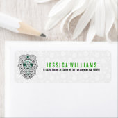 Étiquette Crâne à sucre Lion noir et vert sur blanc (En situation)