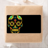 Étiquette Crâne à sucre pleine couleur (En situation)