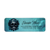 Étiquette Crâne bleu foncé avec rose (Devant)