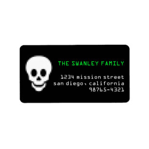 Étiquette Crâne de pixel de mort vert toxique adresse Hallow