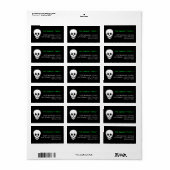 Étiquette Crâne de pixel de mort vert toxique adresse Hallow (Feuille entière)