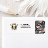 Étiquette Crâne de vache/Fleurs Design floral Adresse de ret (En situation)