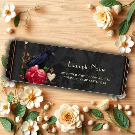 Étiquette Crâne gothique et corbeau.