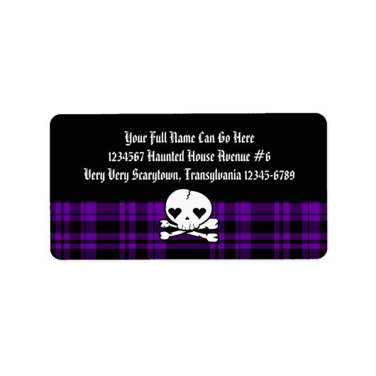 Étiquette Crâne Kawaii et plaid violet (Devant)
