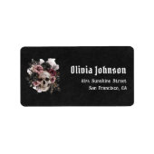 Étiquette Crâne noir d'Halloween Adresse de retour de la fêt (Devant)