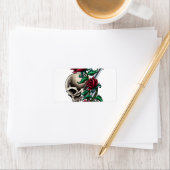 Étiquette Crâne occidental aux roses rouges et pistolet de r (En situation)