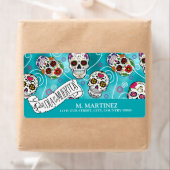 Étiquette Crânes à sucre et torons Turquoise ID725 (En situation)