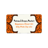 Étiquette Crânes damassé orange noir Halloween mariage (Devant)