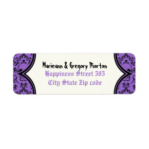 Étiquette Crânes damassé violet noir mariage Halloween