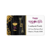 Étiquette Crânes Pailletés Or Halloween & Champagne Pailleté (Devant)