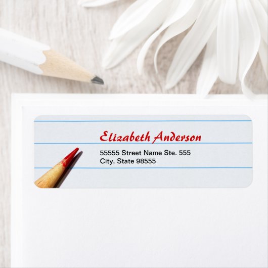 Étiquette Crayon De L'Enseignant Rouge Sur Papier Linqué Ave (En situation)