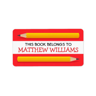 Étiquette Crayons jaunes sur plaque rouge livre scolaire