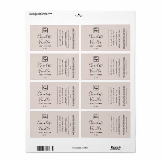 Étiquette Crème de typographie professionnelle votre logo pr (Feuille entière)