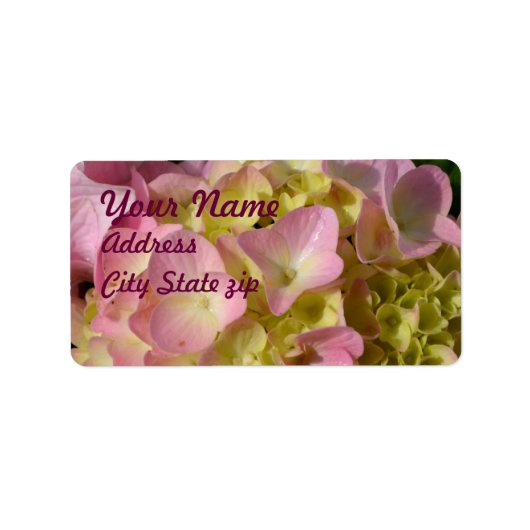 Étiquette Crème rose Hydrangeas jaune rose vert floral (Devant)
