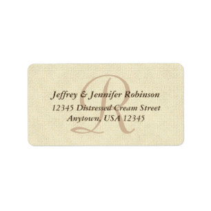 Étiquette Crème Textile Rustique, Monogramme, Adresse de re