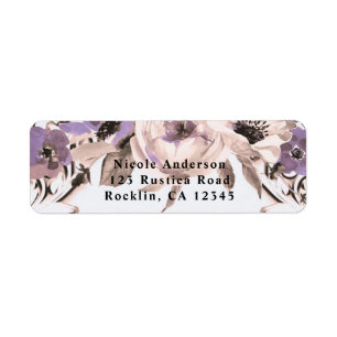Étiquette Crème Violette Élégante Fleurs Botaniques Mariage
