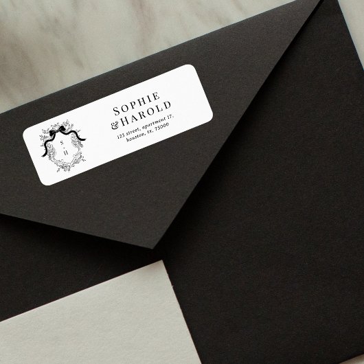Étiquette Crest Monogram Mariage français Adresse de retour