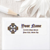 Étiquette Croix celtique bleu et or (En situation)