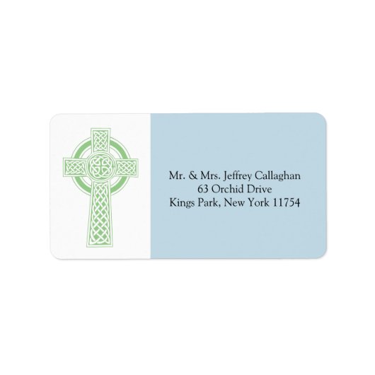 Étiquette Croix celtique verte avec adresse de retour (Devant)