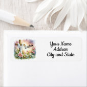 Étiquette Croix d'aquarelle et Lys Pâques (En situation)